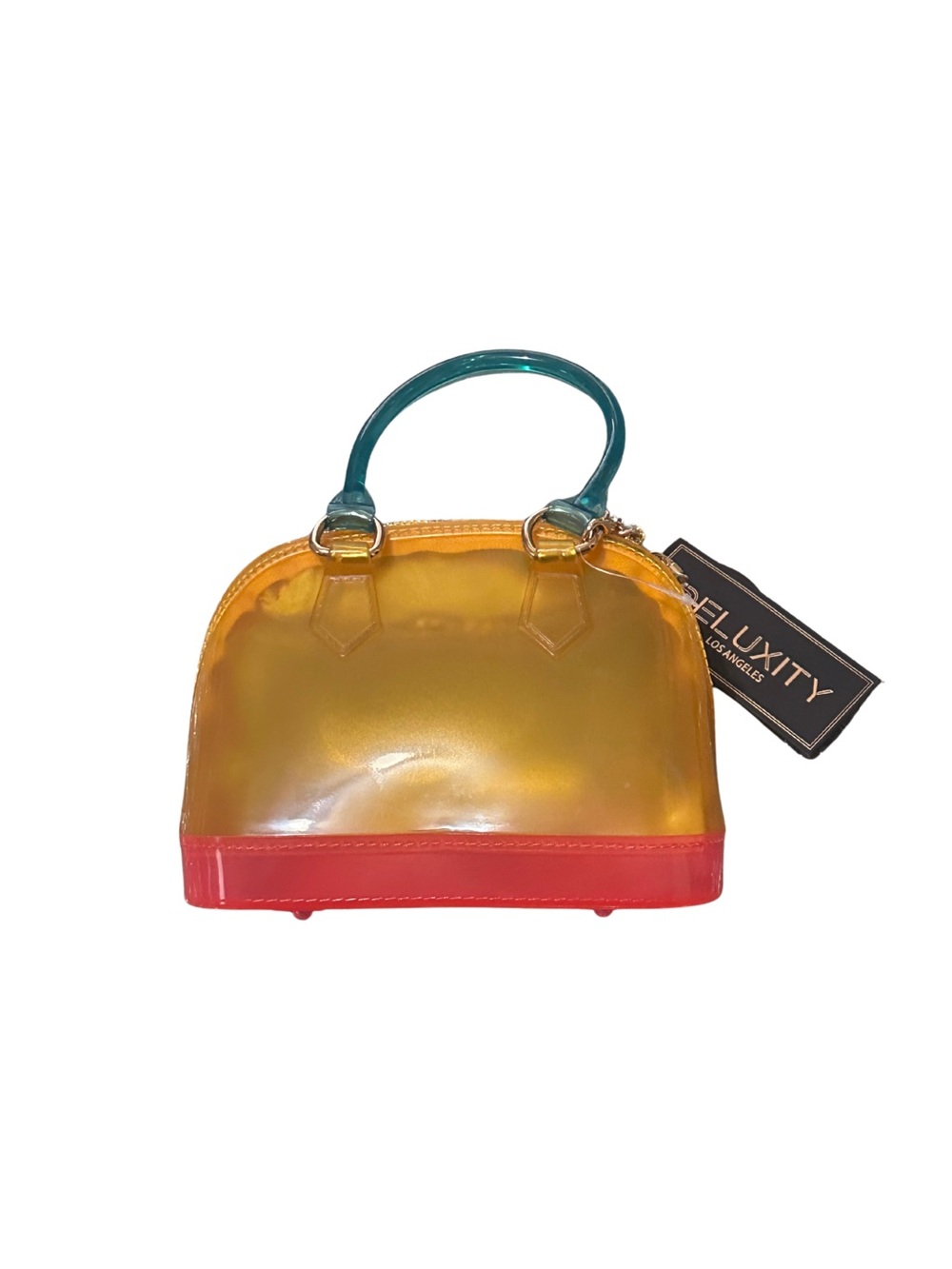Yellow Transparent Dome Handbag with Teal Handles